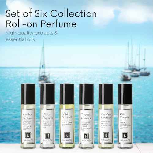 Nabila K Roll-on Perfume (Set of 6) with Essential Oils Alcohol-Free, All-Natural, Organic, Long-Lasting Fragrance - Travel-Size Perfume for Women - TSA Approved, 0.33 oz / 10 ml