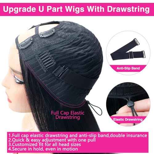 U Part Wigs Human Hair With Drawstring Straight U Part Wig For Women Easicontour Wear And Go Glueless Wigs Human Hair Beginner Friendly 200% Density Natural Color (22 Inch)