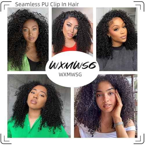 Seamless Afro Kinky Curly PU Clip in Extension Real Human hair For Women 7Pcs Seamless Clip ins Full Head 120g Natural Color 16Inch
