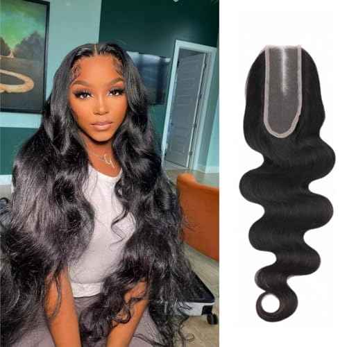 2x6 HD Lace Closure Body Wave Human Hair Real HD Transparent 22inch 100% Brazilian Virgin Middle Part Pre Plucked with Baby Hair Natural Color Kim K 2x6 Closure