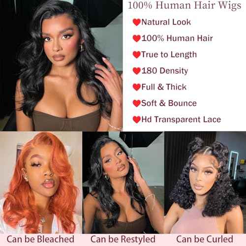 Bob Wig Human Hair 13x4 Body Wave Lace Front Wigs Human Hair 200% Density Human Hair Wigs for Black Women with Baby Hair (18 Inch, Natural Black)