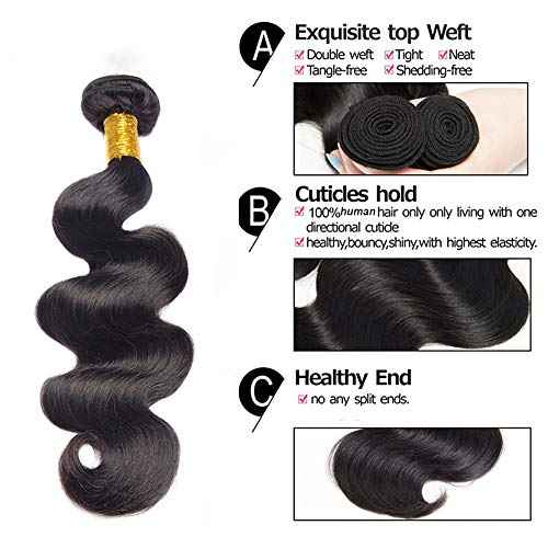 Hswpawk Hair 100% Unprocessed Brazilian Body Wave 1 Bundle Human Hair Natural Black Color Brazilian Body Wave Bundle Human Hair Weft (28 Inch)