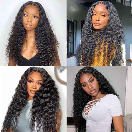 Deep Wave Human Hair Bundles- 20/22/24 Inch Curly Deep Wave Bundles Unprocessed Brazilian Virgin Wet and Wavy Bundles human hair 12A Hair Extensions Real Human Hair for Woman Natural Color Full, Soft
