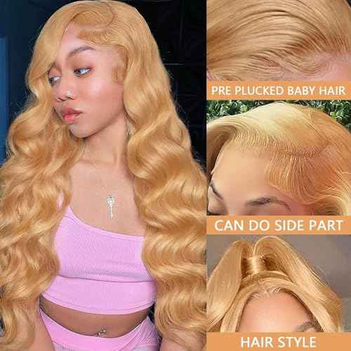30 Inch Honey Blonde Lace Front Wigs Human Hair 180% Density 13x6 Body Wave HD Lace Front Wigs Pre Plucked With Baby Hair 27# Colored Wigs for Women