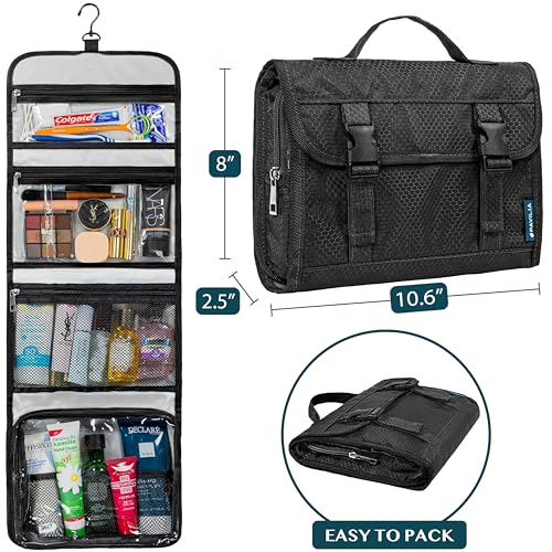 PAVILIA Travel Hanging Toiletry Bag for Women Men, Large Capacity Makeup Bag Kit, Waterproof Cosmetic Storage Organizer Case for Bathroom Shower
