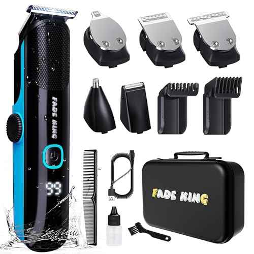 FADEKING Beard Trimmer for Men, Professional Hair Trimmer, Waterproof Electric Beard Trimmer Razor for Nose, Body, Face & Mustache, Cordless Hair Clippers, Grooming Gifts for Men (Blue)