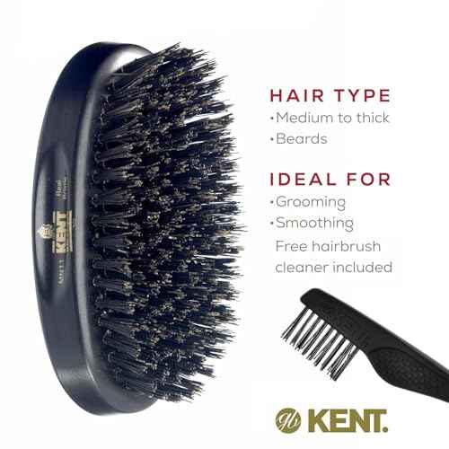 Kent MN11 Finest Men's Hair and Facial Brush for Beard Care - 100% Natural Black Boar Bristle Brush for Mens Grooming, Scalp Stimmulating, 360 Wave, and Beard Straightener For Men's Hair Care
