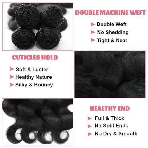 14A Body Wave Human Hair Bundles 14 16 18 20 Inch Bundles Human Hair 100% Unprocessed Brazilian Virgin Hair Body Wave 4 Bundles Human Hair Extensions for Women Natural Color Quick Weave