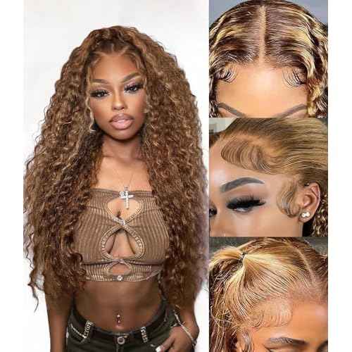 Glueless Wigs Human Hair Pre Plucked Pre Cut Highlight Ombre Deep Wave Lace Front Wigs 180 Density 5x5 HD Lace Closure Wigs For Black Women,Beginner Friendly 26 Inch