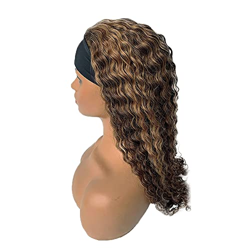 32 Inch P427 Blonde Headband Wig Human Hair 150% Density Grade 8A Unprocessed Brazilian Virgin Hairs Machine Made Highlight Brown Water Wave Headband Wig Human Hair None Lace Front Wig