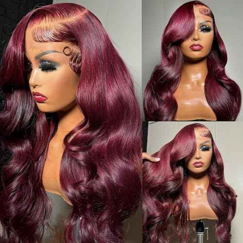 99j Burgundy Lace Front Wigs Human Hair Wigs for Black Women Human Hair Body Wave Wigs Glueless 13x6 Hd Lace Frontal Wig with Baby Hair 26 Inch
