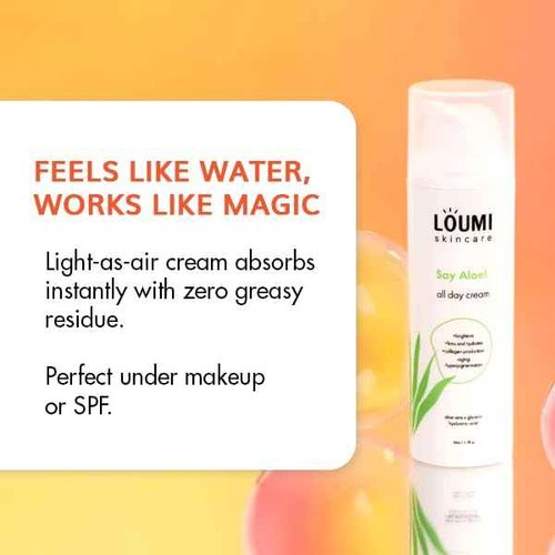 LOUMI Skincare Say Aloe All-Day Face Cream | Hydrating Aloe Vera & Hyaluronic Acid Moisturizer | Nourishes, Soothes & Softens Dry Skin | Natural, Vegan & Cruelty-Free | 1oz