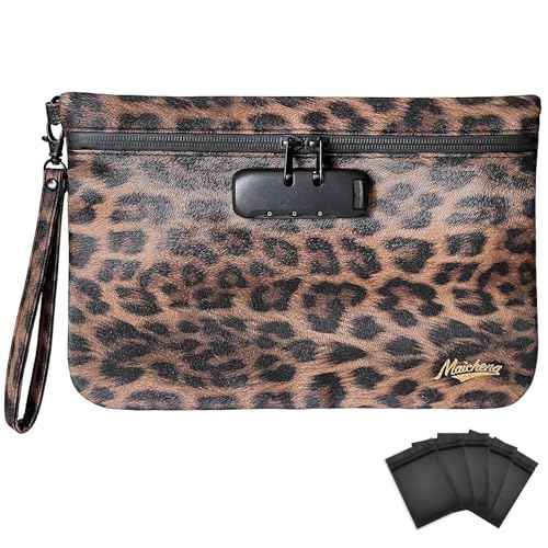 Storage Bag with Combination Lock 11" x 7.5" Money Cosmetic Organizer Medicine Lock Bag Travel Storage Case Pouch Great Christmas Gift for Women Leopard