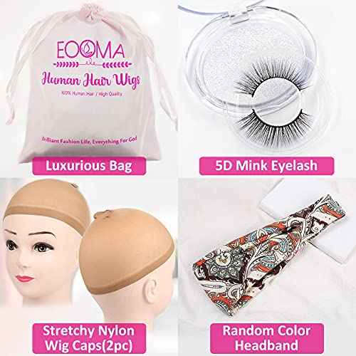 Eooma Glueless Wigs Human Hair Curly Headband Wig for Black Women (20 inch) Brazilian Remy Hair Curly None Lace Front Wigs Human Hair Scarf No Gel Wigs