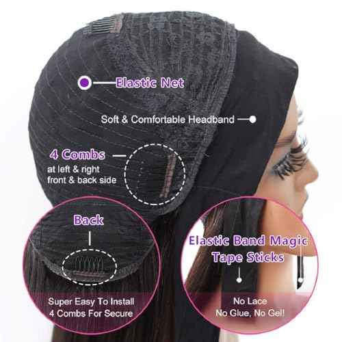 Sungirl Headband Wig Human Hair Body Wave Headband Wigs for Black Women 26 Inch None Lace Front Wig Wear and Go Glueless Machine Made Brazilian Virgin Body Wave Natural Color