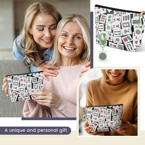 Mahj Tile Lover Gift Mahj Tiles Coin Bag with Keychain Set PU Leather Coin Purse Gift for Lover Women Mom Grandma Birthday Travel(Latest Style)