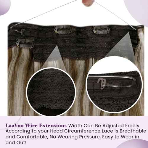 LaaVoo Wire Hair Extensions Human Hair Wire Human Hair Extensions Brown Highlight Blonde Human Hair Wire Extensions Long Hair 20 Inch 100g