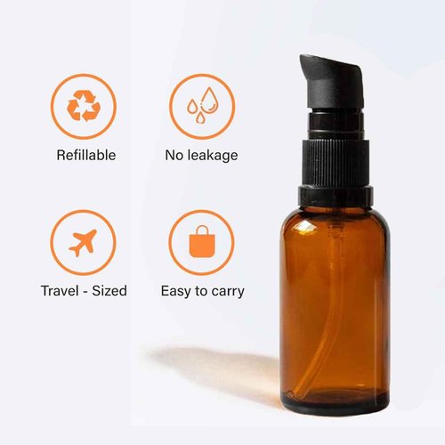 UPSTORE 2Pcs (100ml/ 3.4oz) Amber Glass Empty Pump Press Bottles with Cap Refillable Portable Bottle Vial Case Makeup Pot Jar Travel Sub Bottling for Lotion Essence Emulsion Essence Serum Shampoo