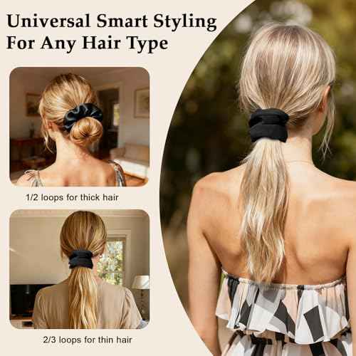 Satin Scrunchies for Women ? 8PCS Black Silk Hair Ties ? No Crease, Frizz-Free, Gentle Elastic Hair Bands for Thick & Thin Hair, Soft & Stylish Hair Accessories Gifts