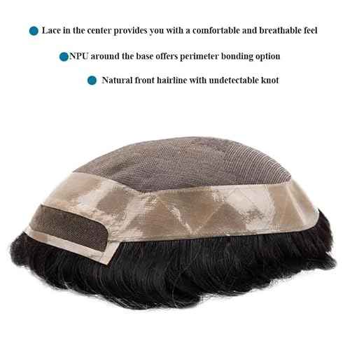 Toupee for Men PU+Lace Base Real European Human Hair Pieces for Mens Hair Prosthesis Patch Units Hair Replacement System for Men (6x9")