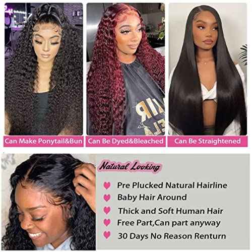 5x5 HD Lace Closure Wigs Human Hair 5x5 Deep Wave Closure Wig for Women 100% Human Hair 180% Density Pre Plucked with Baby Hair 5x5 Curly Closure Wig Nautural Black Super Soft 20 inch