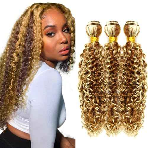 28 30 32 Inch P30/613 Human Hair Bundles Blonde Kinky Curly Human Hair Bundles Light Brown Bundles 613 Bundles Human Hair #30 Kinky Curly Bundles Hair Extensions