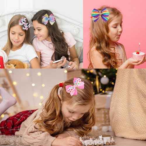 12pcs 4 Inch Hair Bows for Girls - Christmas Hair Clips with Alligator Clip, Glitter & Sparkly Ribbon Bows - Barrettes & Hairpins for Teens, Toddler, Kids
