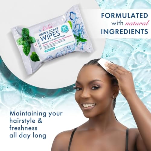 2 Packs, Esha Hair & Scalp Wipes ? No-Rinse Waterless Cleansing Wipes for Braids, Wigs & Scalp Care ? Removes Sweat, Odor & Product Buildup ? Protective Style Essential