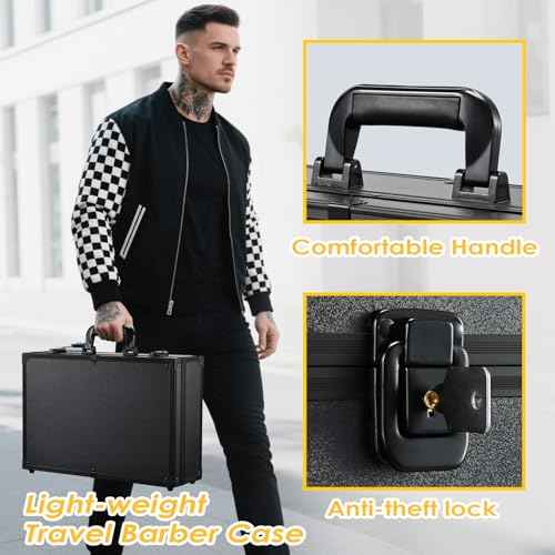 Barber Accessory Case with Mirror, Profesional Barbers Briefcase Tool Case, Barber Cases for Clippers and Supplies, Hair Scissors Trimmer Organizer, Salon Grooming Hard Travel Suitcase