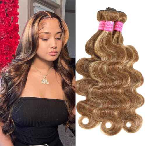 Honey Blonde Body Wave Bundles Ombre Brown Bundles Human Hair 18 18 18 Inch Blonde Highlight Bundles Human Hair Silky And Soft 3 Bundles Hair Weave Remy Hair Extensions