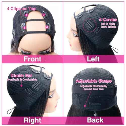 U Part Wigs Human Hair With Drawstring Straight U Part Wig For Women Easicontour Wear And Go Glueless Wigs Human Hair Beginner Friendly 200% Density Natural Color (22 Inch)