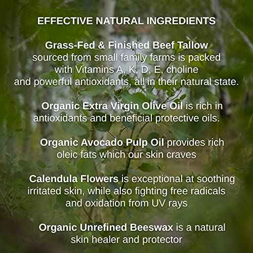 Shwally Tallow & Calendula Face and Body Balm - Paleo and Primal - 100% Grass Fed Tallow, Avocado and Olive Oil with Calendula Flowers (Unscented, 4)
