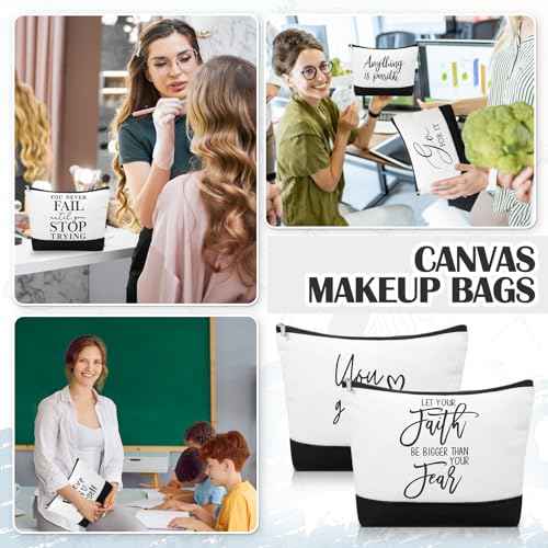 Sanwuta 10pcs Inspirational Make up Bags Bulk Christmas Gifts for Women Cosmetic Bags Cosmetic Pouch with Zipper Thank You Gift for Coworkers Employee (Classic)