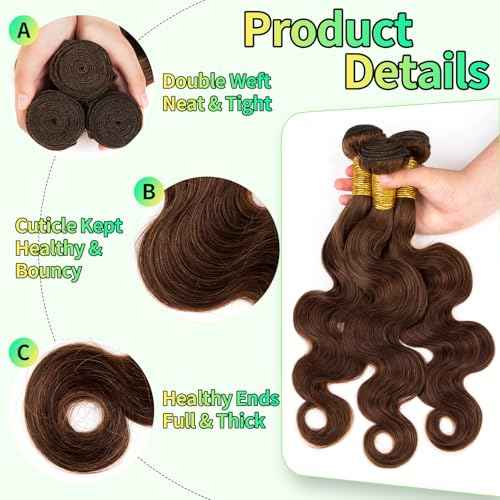 Human Hair Bundles Body Wave Light Brown, 16 Inch - 1 Bundle, Antousha Body Wave Bundles Human Hair 12A Brazilian Virgin Wavy Hair Bundles for Women