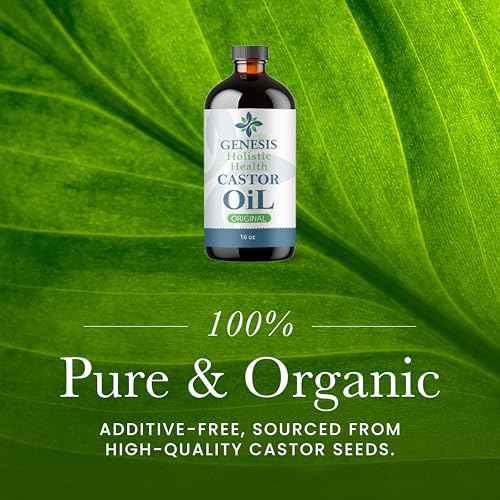 Genesis Holistic Health Organic Castor Oil ? 100% Pure, Cold Pressed, Hexane Free ? Nourishing Hair & Skin Oil ? Eyelash & Eyebrow Growth, Deep Moisturizer ? 16 oz Glass Bottle