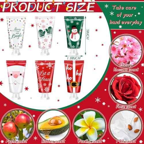 12 Pieces Christmas Hand Cream Gift Set Mini Travel Size Lotion Bulk Beauty Advent Calendar 2025 Holiday Stocking Stuffers for Women Mom Cowrkers Dry Cracked Hands, 30 ml, 6 Natural Plant Fragrances