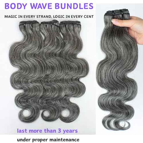 Grey Bundles Human Hair 12 14 16 Inch Salt and Pepper Body Wave Human Hair White Grey 3 Bundles Human Hair Extensions 100% Unprocessed 12A Brazilian Hair for Black Women