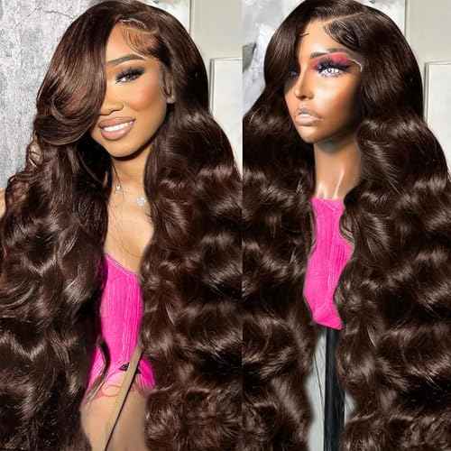 Chocolate Brown Lace Front Wig Human Hair 28 Inch Body Wave 13x6 HD Lace Frontal Wigs Human Hair Pre Plucked for Women