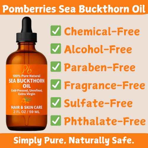 Sea Buckthorn Oil ? 100% Pure Cold-Pressed from Fruit & Seed ? Sea Buckthorn Seed Oil for Face, Hair, Skin & Nails ? Supports Radiant, Youthful-Looking Skin ? Amber Glass Bottle 2 fl oz