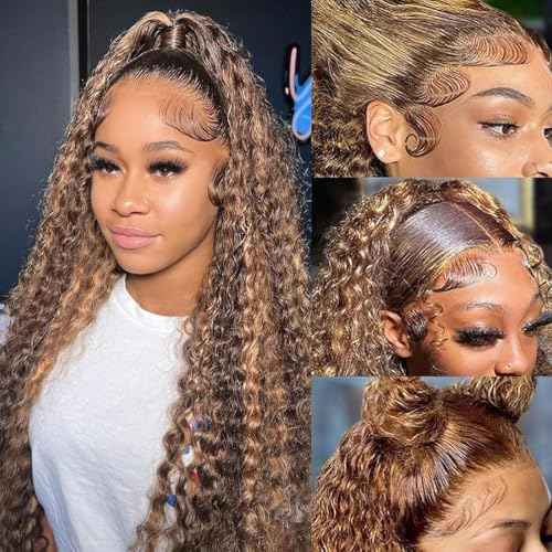Highlight Ombre Deep Wave Lace Front Wigs Human Hair 13x6 Honey Blonde Wig Human Hair 4/27 Hd Lace Frontal Wigs Wet And Wavy Curly Glueless Wig 24inch