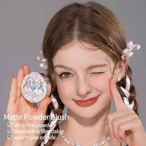 Flower Knows Swan Ballet 5-Piece Makeup Set,Shine Lipstick(B03) + Powder Blush(05) + Eyeshadow(01) + Canvas Tote Bag + Hair Clip,Gift for Girls & Women