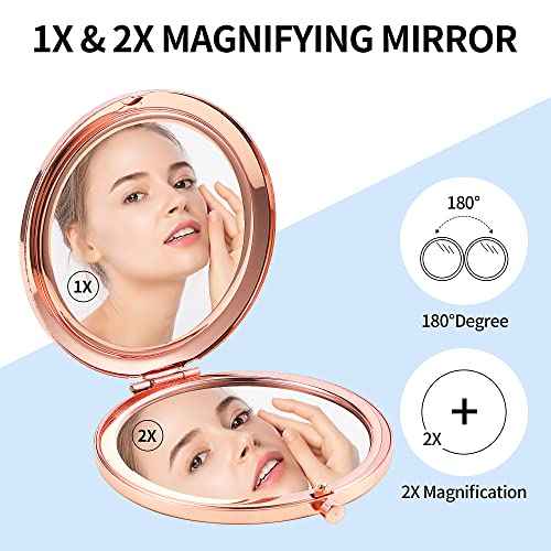 Dynippy Compact Mirror Rose Gold Makeup Mirror Folding Mini Pocket Mirror Portable Hand Mirror Double-Sided 2 x 1x Magnification for Woman Girls - Paris Eiffel Tower
