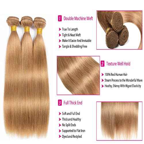 Honey Blonde Bundles Color 27 Straight Human Hair Bundles Blonde Human Hair Brazilian Remy Mixed Length Double Weft Straight Hair 28 30 32 inch