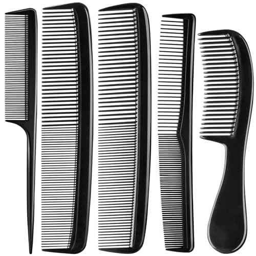 5 Piece Combs for Women and Man, Premium Black Hair Comb, Fine Tooth Tail Professional Combs and Styling Comb Set, Perfect for Parting, Teasing, Hairdressing, and Everyday Styling