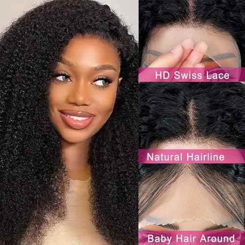 ijoy 18 Inch KinkyCurly Wig Human Hair 13x4 Natural Black Lace Front Wigs Afro Curl Full and Thick 180 Density Brazilian Virgin Human Hair Wig for Black Women Afro kinky Curly