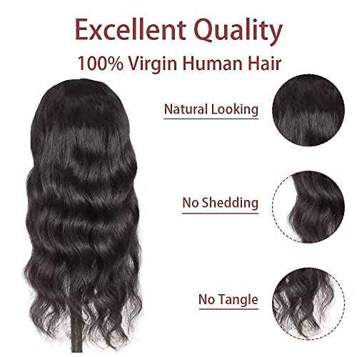 feibin Headband Wig Human Hair Wigs for Black Women Human Hair Headband Wig Body Wave 18 Inch Wear and Go Wigs Glueless Human Hair Wig Machine Made None Lace Front Wig Natural Color 150% Density