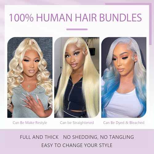 613 Bundles Human Hair Body Wave Single Bundle 32 Inch Blonde Human Hair Bundles 12A Grade 100% Unprocessed Brazilian Virgin Hair Weave Body Wave 100G Machine Double Weft