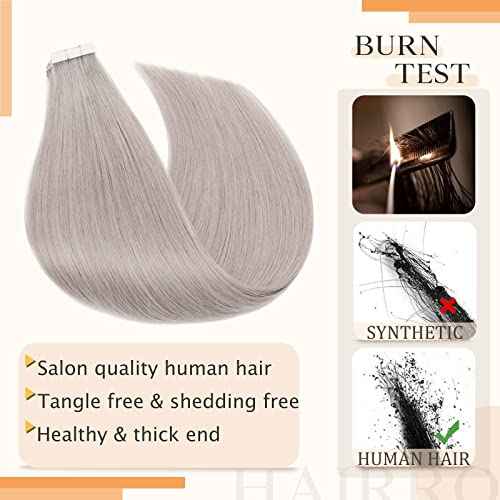 Hairro Tape In Hair Extensions Human Hair Tape Ins Glue In Skin Weft Rooted Tape On Hair Extensions Seamless Invisible Remy Hair Extensions For Women 22 inch 30g 20pcs #GREY