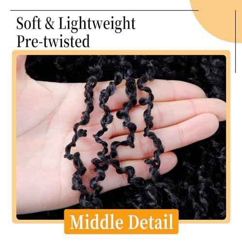 12 Inch Pre-Looped Yanky Twist Crochet Hair, 30 Strands/Pc, Mini Passion Twists, Senegalese Braiding Hair (Natural Black, 8 Pcs/Pack)