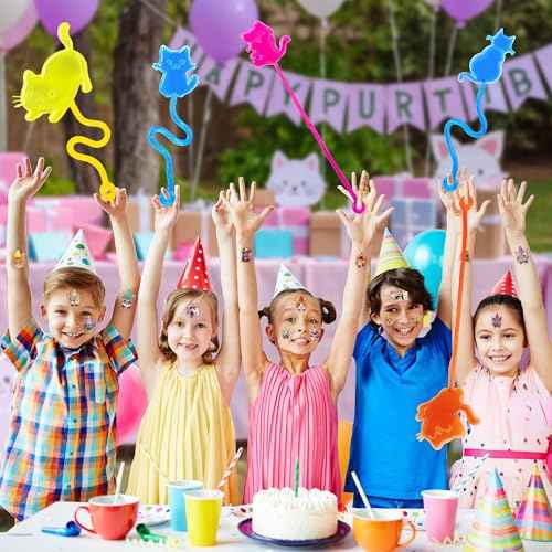 48PCS Cat Party Favors - 24PCS Temporary Tattoos & 24PCS Stick Hands - Perfect Birthday Party Supplies, Goodie Bag Stuffers, Treasure Box Toys, Classroom Prizes, and Student Gifts